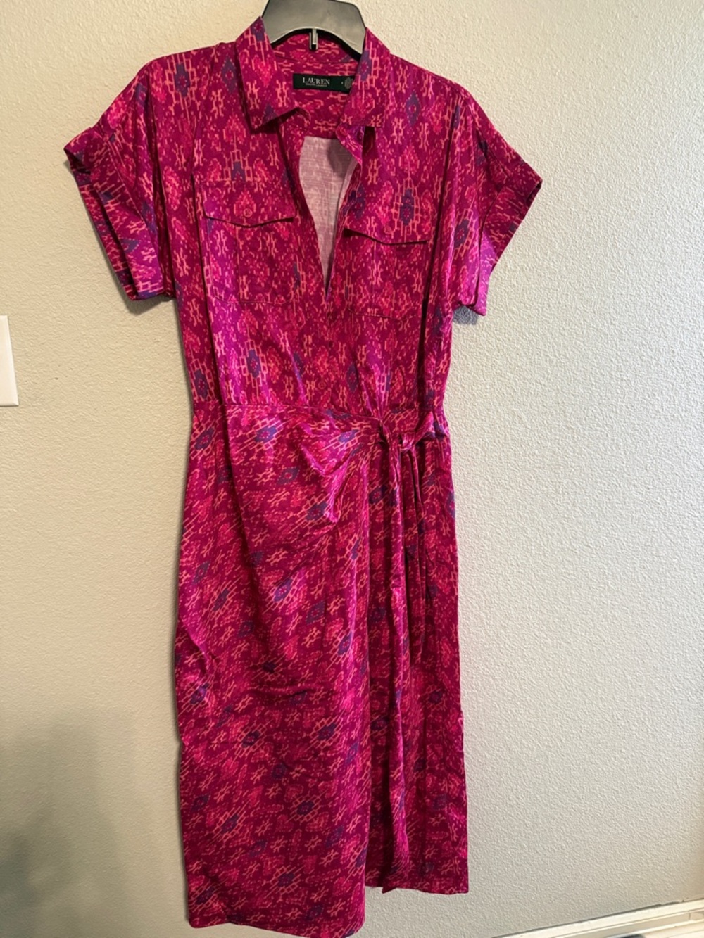 Lauren Ralph Lauren Fuchsia Printed Shirt Midi Dress